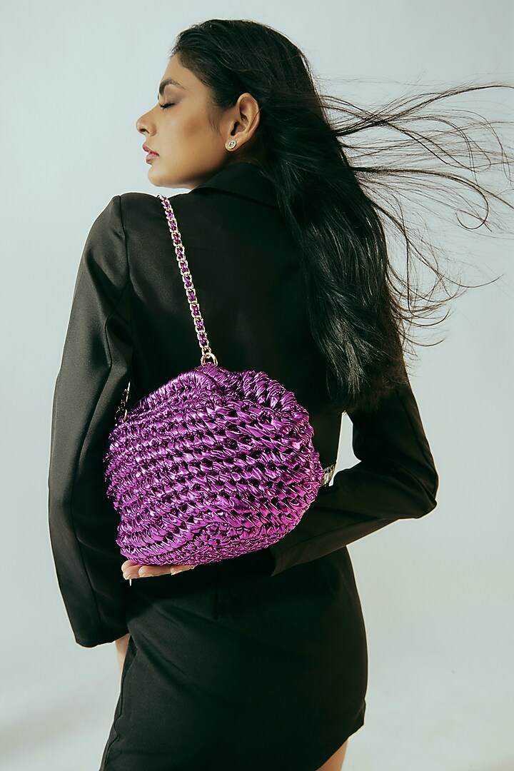 Purple Vegan & Recycled Cotton Poly Metallic Yarn Handbag by Stushe at Pernia's Pop Up Shop
