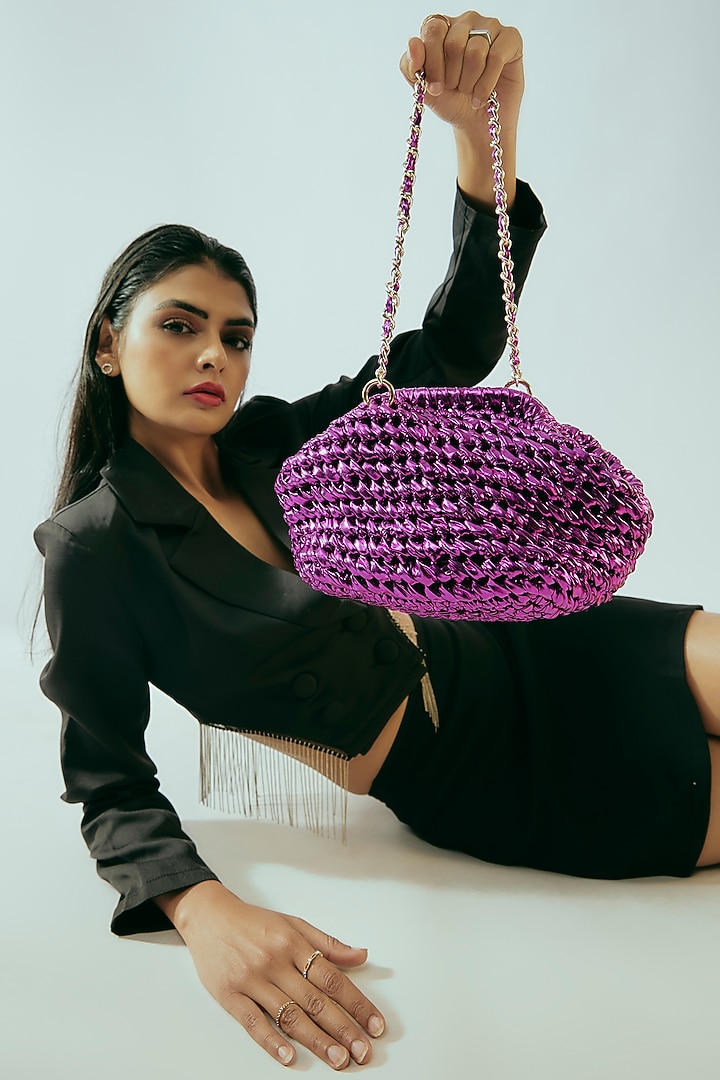Purple Vegan & Recycled Cotton Poly Metallic Yarn Handbag by Stushe at Pernia's Pop Up Shop