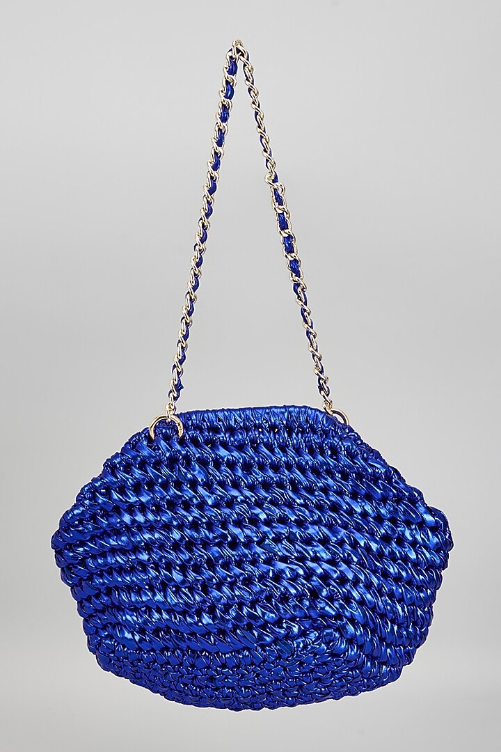 Cobalt Blue Vegan & Recycled Cotton Poly Metallic Yarn Handbag by Stushe at Pernia's Pop Up Shop