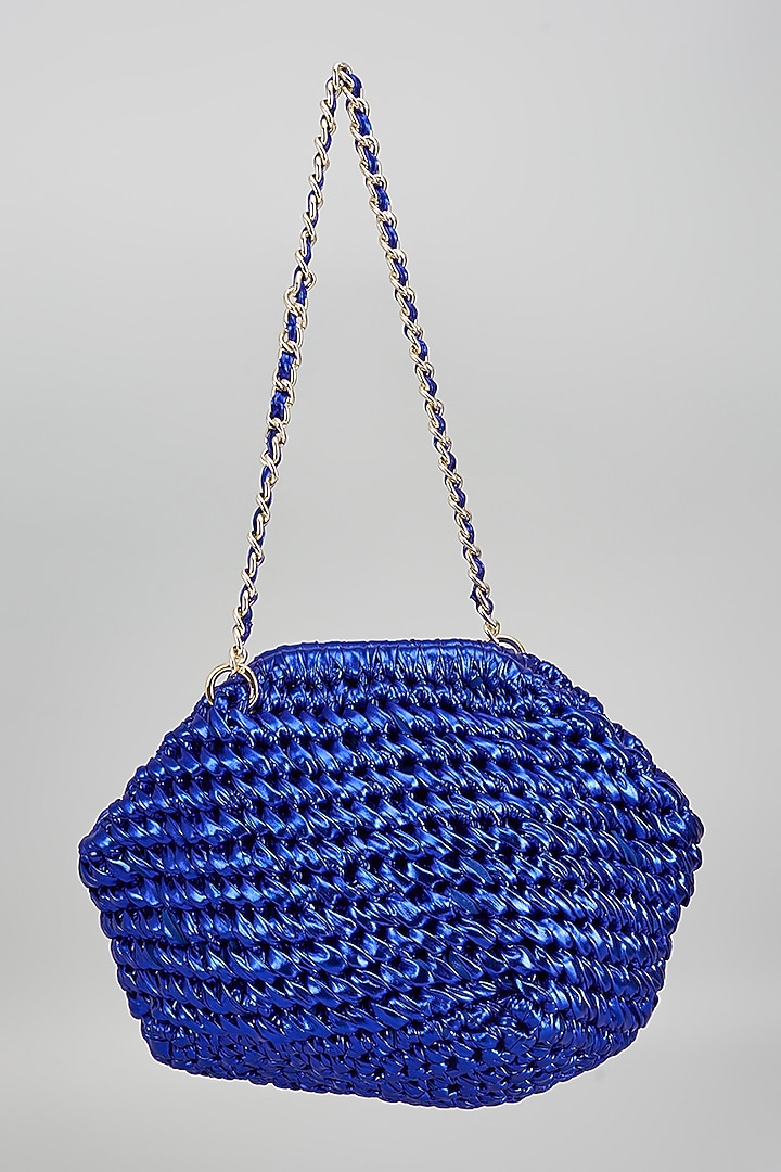Cobalt Blue Vegan & Recycled Cotton Poly Metallic Yarn Handbag by Stushe at Pernia's Pop Up Shop