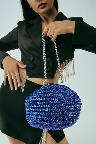 Cobalt Blue Vegan & Recycled Cotton Poly Metallic Yarn Handbag by Stushe
