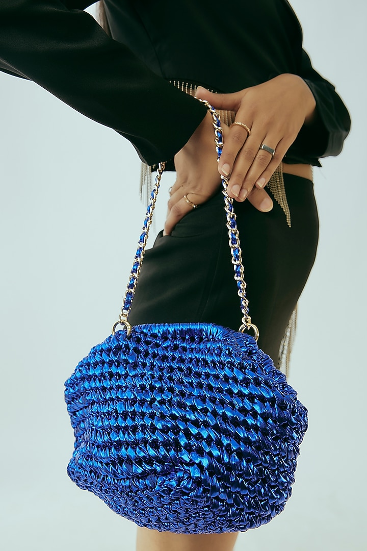 Cobalt Blue Vegan & Recycled Cotton Poly Metallic Yarn Handbag by Stushe at Pernia's Pop Up Shop
