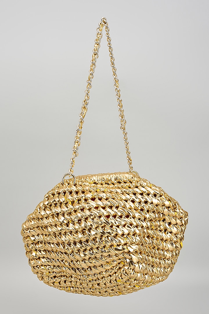 Gold Vegan & Recycled Cotton Poly Metallic Yarn Handbag by Stushe at Pernia's Pop Up Shop
