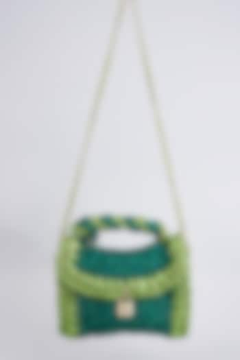 Emerald Green Vegan & Recycled Cotton Poly Metallic Yarn Hand Woven Sling Bag by Stushe