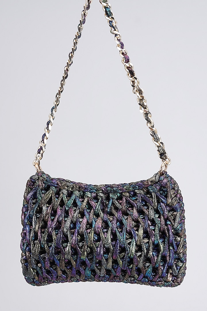 Black Vegan & Recycled Cotton Poly Metallic Yarn Hand Woven Sling Bag by Stushe