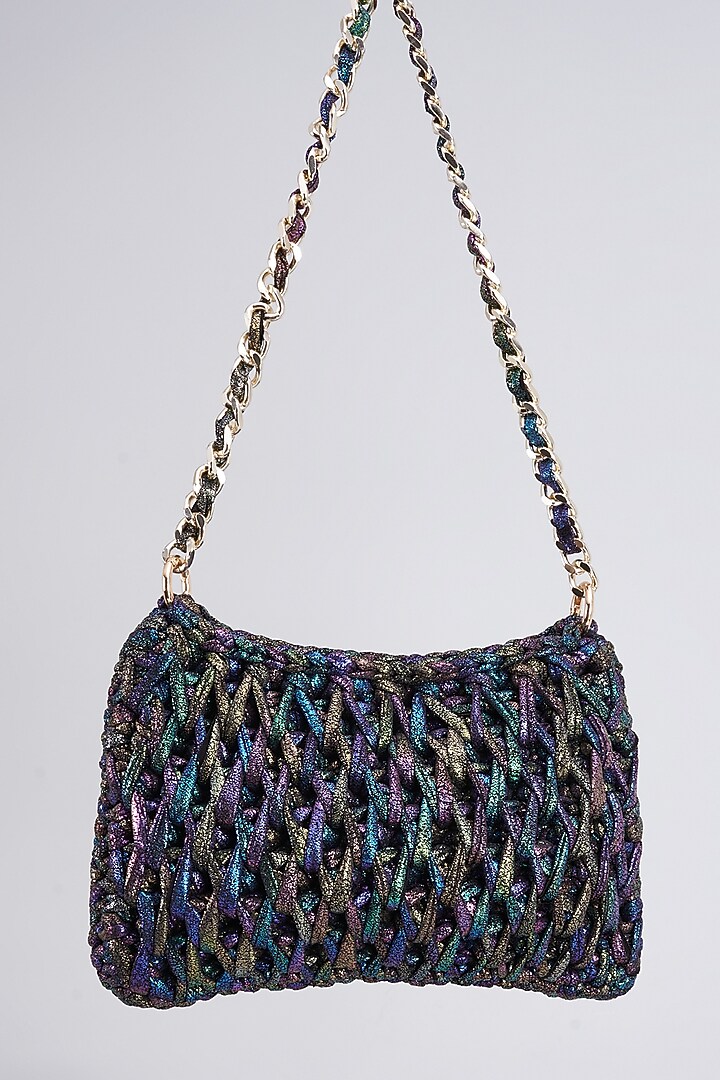 Black Vegan & Recycled Cotton Poly Metallic Yarn Hand Woven Sling Bag by Stushe at Pernia's Pop Up Shop