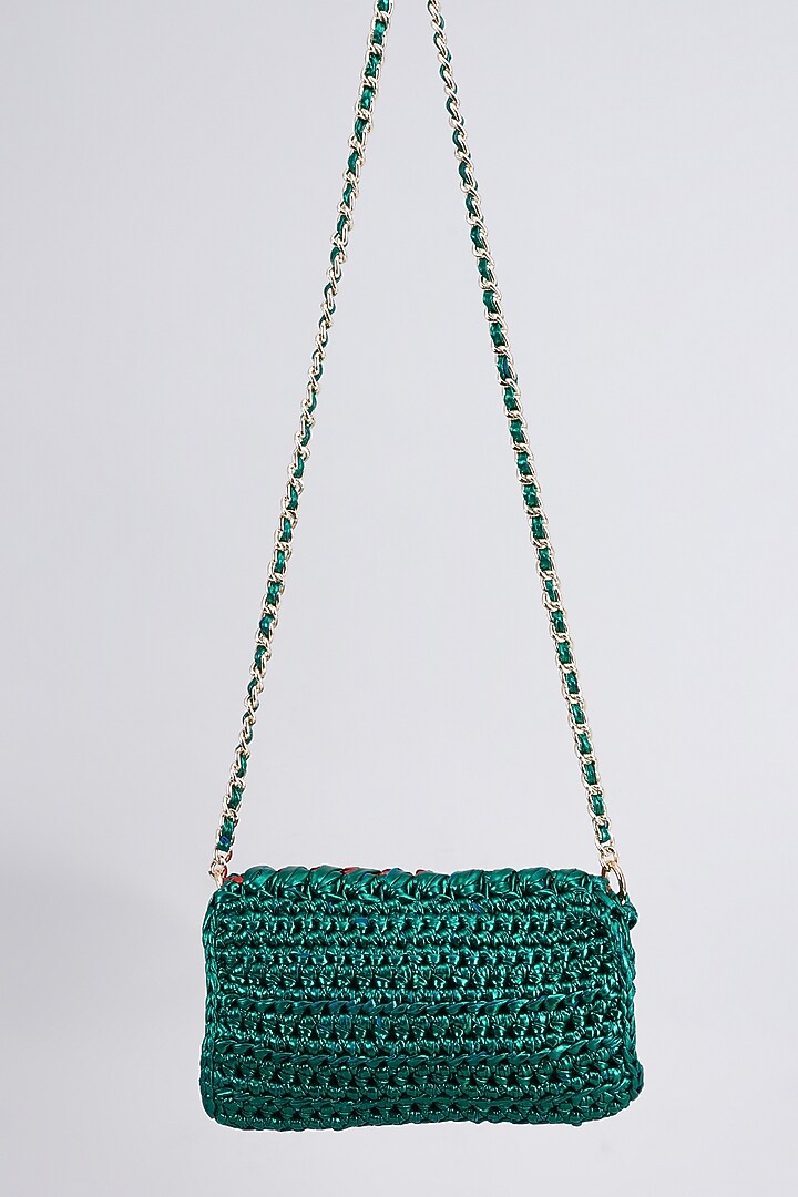 Red & Emerald Green Vegan Hand Woven Sling Bag by Stushe at Pernia's Pop Up Shop