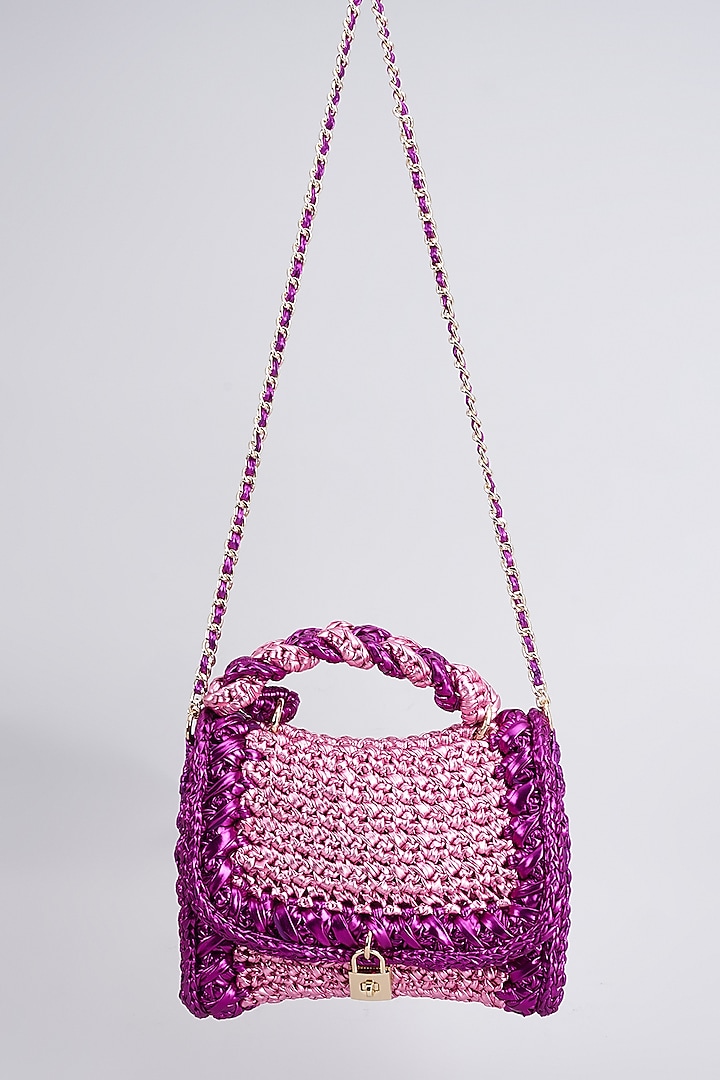 Lilac Vegan & Recycled Cotton Poly Metallic Yarn Hand Woven Sling Bag by Stushe