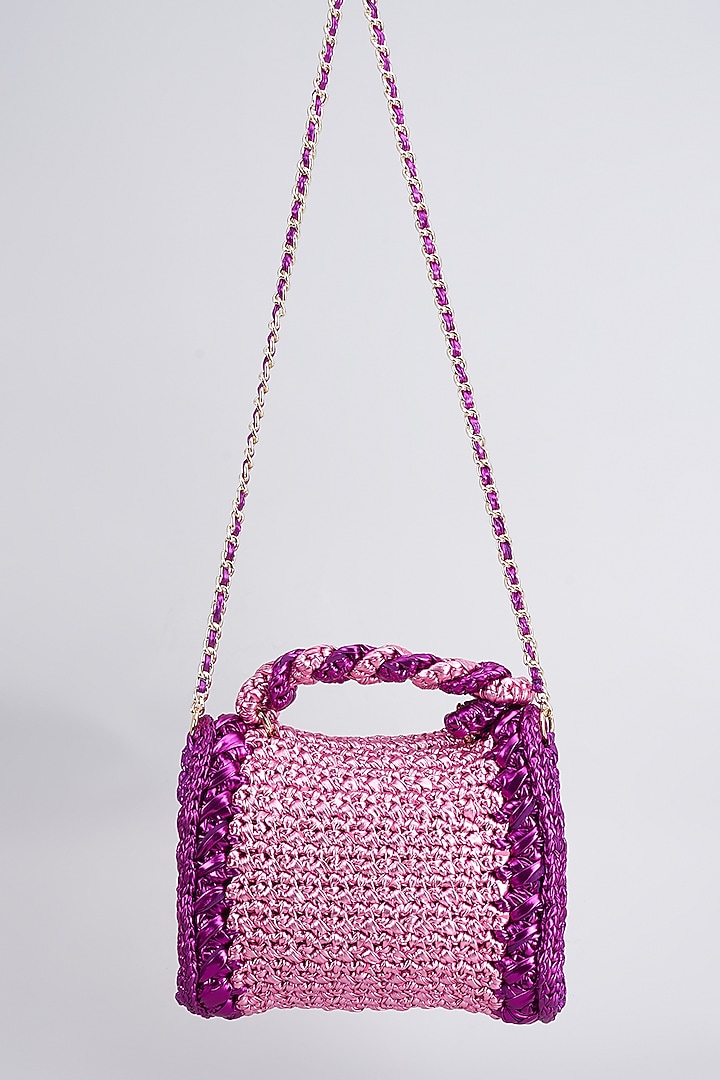 Lilac Vegan & Recycled Cotton Poly Metallic Yarn Hand Woven Sling Bag by Stushe at Pernia's Pop Up Shop
