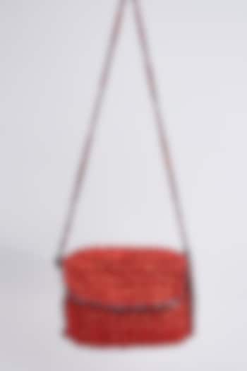 Red Vegan & Recycled Cotton Poly Metallic Yarn Hand Woven Sling Bag by Stushe