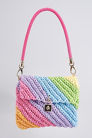 Multi-Colored Vegan & Recycled Cotton Poly Metallic Yarn Hand Woven Sling Bag by Stushe