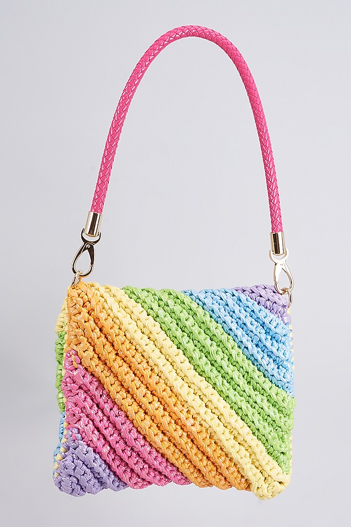 Multi-Colored Vegan & Recycled Cotton Poly Metallic Yarn Hand Woven Sling Bag by Stushe at Pernia's Pop Up Shop