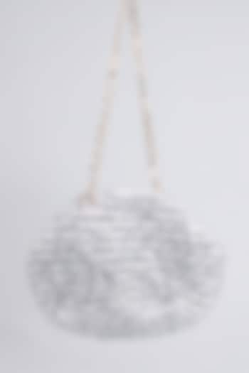 Silver Vegan & Recycled Cotton Poly Metallic Yarn Hand Woven Sling Bag by Stushe