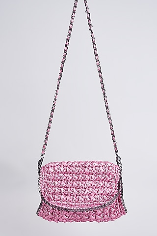 Lilac Vegan & Recycled Cotton Poly Metallic Yarn Hand Woven Sling Bag by Stushe