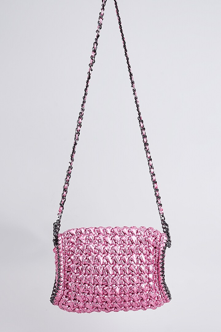 Lilac Vegan & Recycled Cotton Poly Metallic Yarn Hand Woven Sling Bag by Stushe at Pernia's Pop Up Shop