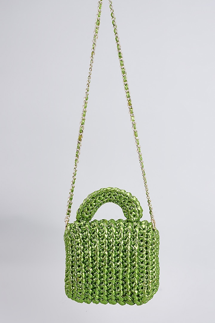 Parrot Green Vegan Recycled Cotton Poly Metallic Yarn Hand Woven Sling  Bag by Stushe at Pernia's Pop Up Shop