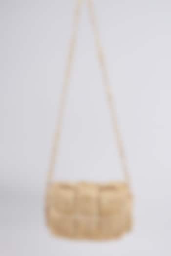Golden Vegan & Recycled Cotton Poly Metallic Yarn Hand Woven Sling Bag by Stushe