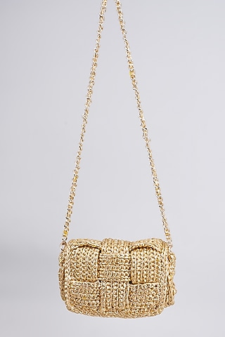 Golden Vegan & Recycled Cotton Poly Metallic Yarn Hand Woven Sling Bag by Stushe