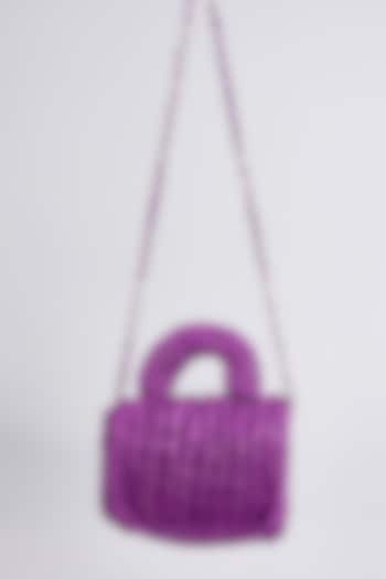 Purple Vegan & Recycled Cotton Poly Metallic Yarn Hand Woven Sling Bag by Stushe