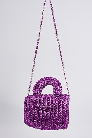 Purple Vegan & Recycled Cotton Poly Metallic Yarn Hand Woven Sling Bag by Stushe