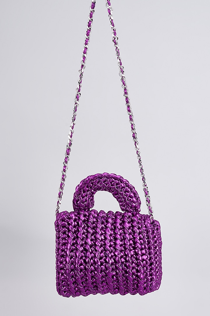 Purple Vegan & Recycled Cotton Poly Metallic Yarn Hand Woven Sling Bag by Stushe at Pernia's Pop Up Shop