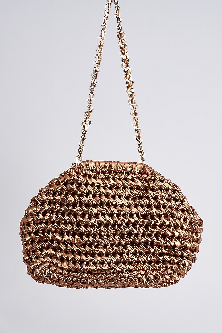 Bronze Vegan & Recycled Cotton Poly Metallic Yarn Hand Woven Sling Bag by Stushe at Pernia's Pop Up Shop