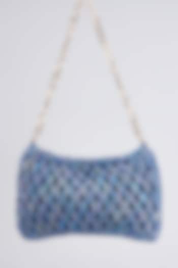 Blue Vegan & Recycled Cotton Poly Metallic Yarn Hand Woven Sling Bag by Stushe