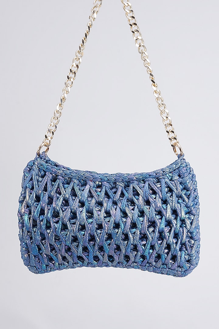 Blue Vegan & Recycled Cotton Poly Metallic Yarn Hand Woven Sling Bag by Stushe at Pernia's Pop Up Shop