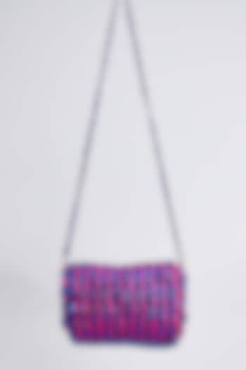 Pink & Blue Vegan Hand Woven Sling Bag by Stushe