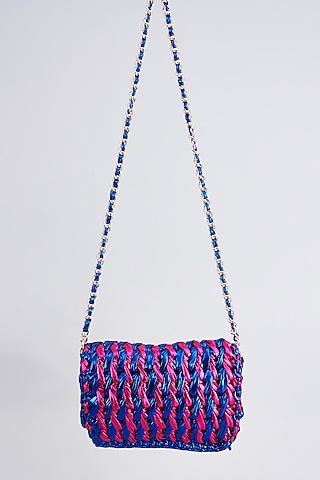 Pink & Blue Vegan Hand Woven Sling Bag by Stushe