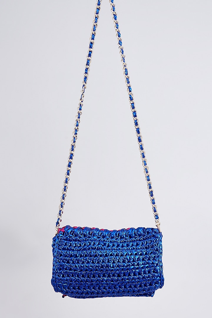 Pink & Blue Vegan Hand Woven Sling Bag by Stushe at Pernia's Pop Up Shop
