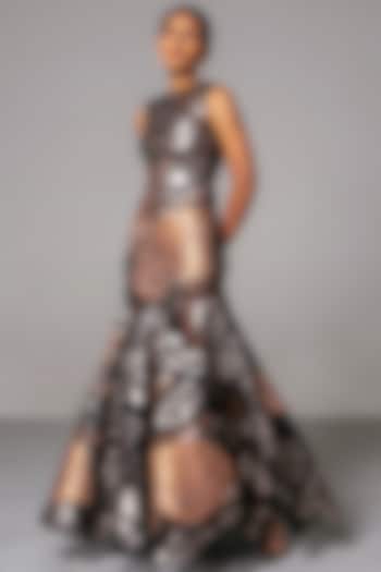 Metallic Black Fishtail Gown by Siddartha Tytler