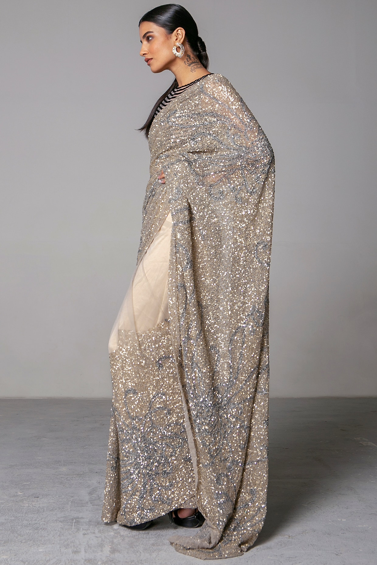 Pista Designer Sequins Saree – Monamaar