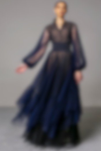 Navy Blue Layered Gown by Siddartha Tytler