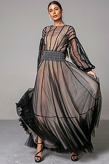 Black & Nude Layered Gown Design by Siddartha Tytler at Pernia's Pop Up ...