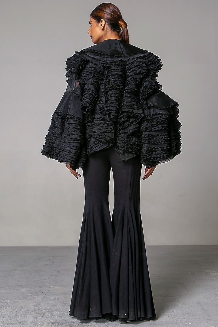 Black Ruffled Organza Jacket by Siddartha Tytler at Pernia's Pop Up Shop