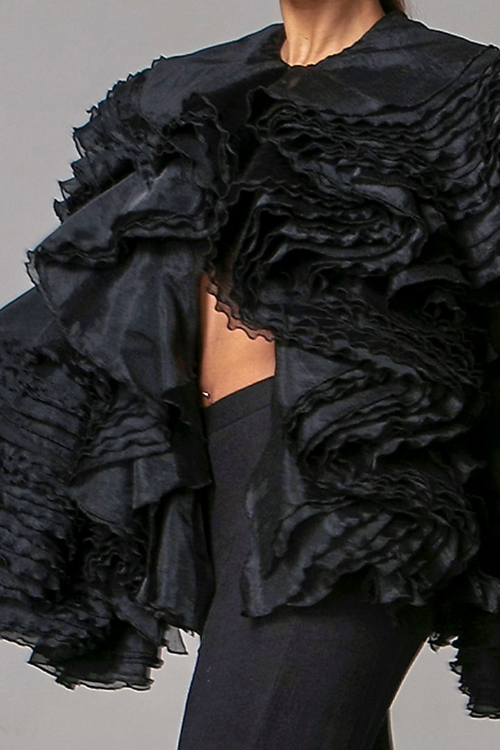 Black Ruffled Organza Jacket by Siddartha Tytler at Pernia's Pop Up Shop