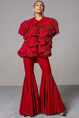 Red Bell Bottom Pants by Siddartha Tytler