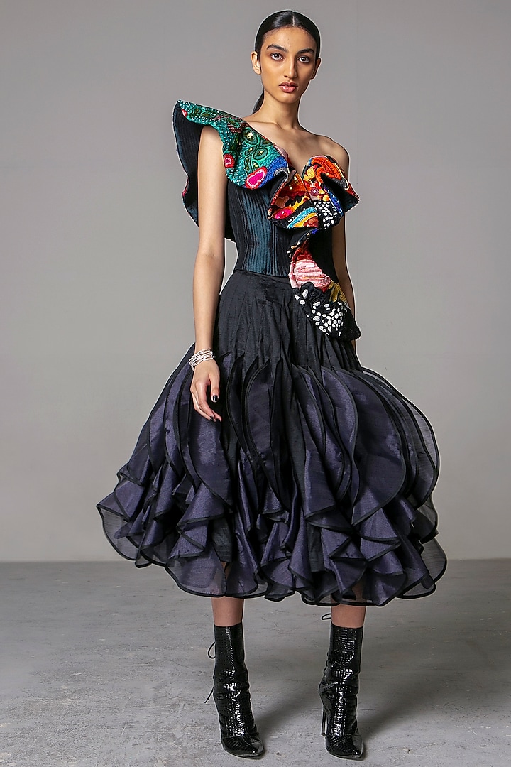 Black Organza Tulip Skirt by Siddartha Tytler