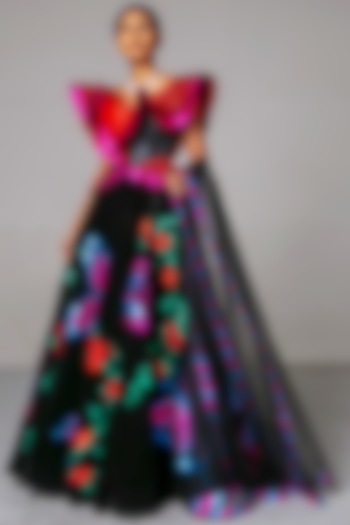 Black Bridal Lehenga Set With Butterflies by Siddartha Tytler at Pernia's Pop Up Shop