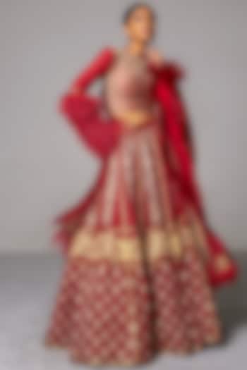Maroon Zari Bridal Lehenga Set by Siddartha Tytler at Pernia's Pop Up Shop