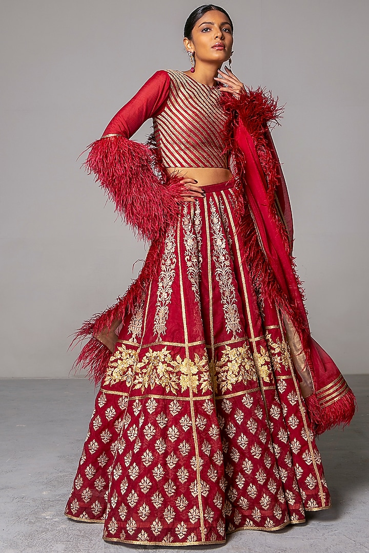 Maroon Zari Bridal Lehenga Set by Siddartha Tytler at Pernia's Pop Up Shop