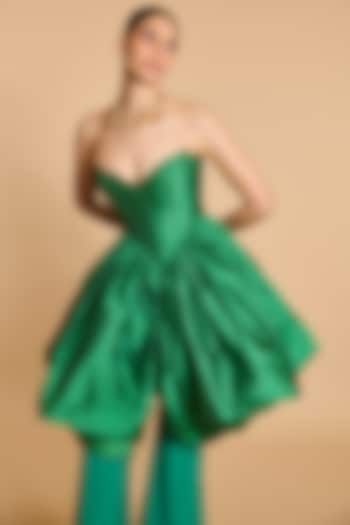 Green Taffeta Bauble Corset With Pants by Siddartha Tytler at Pernia's Pop Up Shop