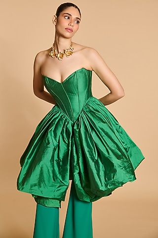 Green Taffeta Bauble Corset by Siddartha Tytler