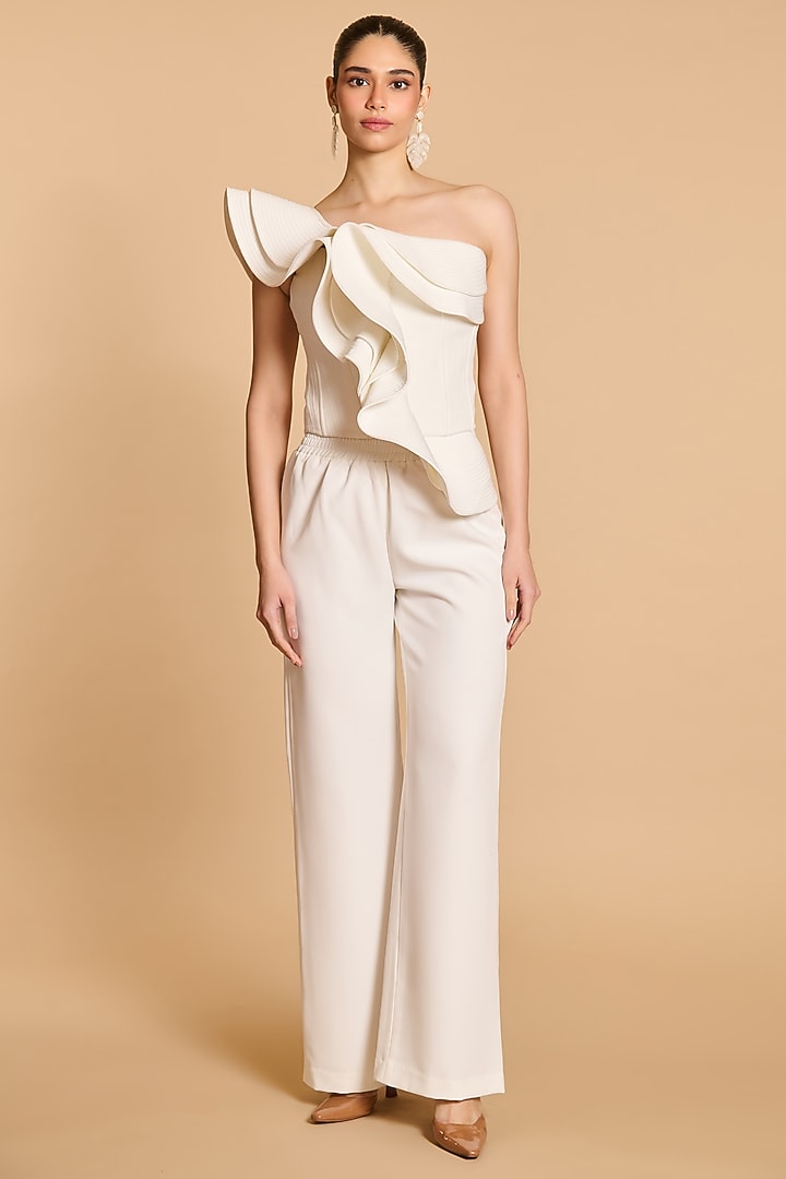 Ivory Microfiber Double Layered Structural Corset by Siddartha Tytler at Pernia's Pop Up Shop