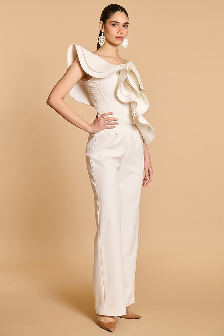 Ivory Microfiber Pants by Siddartha Tytler at Pernia's Pop Up Shop
