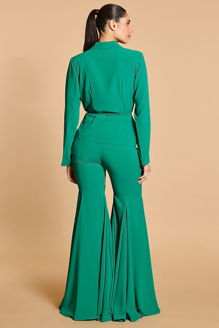 Green Microfiber Wrap Blazer Set by Siddartha Tytler at Pernia's Pop Up Shop