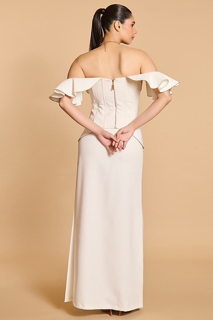 Ivory Microfiber Maxi Skirt by Siddartha Tytler at Pernia's Pop Up Shop