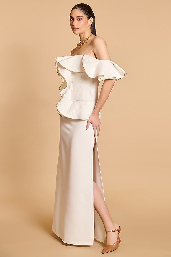 Ivory Microfiber Maxi Skirt by Siddartha Tytler at Pernia's Pop Up Shop