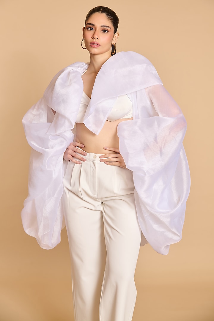 Ivory Organza Bauble Opera Jacket by Siddartha Tytler at Pernia's Pop Up Shop